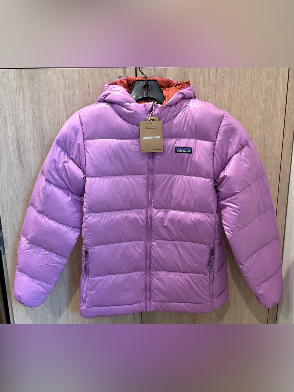 Patagonia Kids' Hi-Loft Down Sweater™ Hoody. NWTs. Brisk Purple. Large. $189